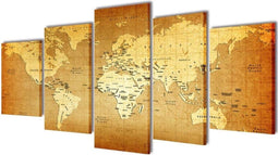 vidaXL - Canvas - muurdruk - print - set - wereldkaart - 100 - x - 50 - cm