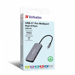 Verbatim USB-C Pro CMH-09 - Multiport Hub 9 Poorten - 4K HDMI Gigabit Ethernet - Zilver