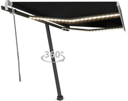 vidaXL - Luifel - handmatig - uittrekbaar - met - LED - 350x250 - cm - antracietkleur