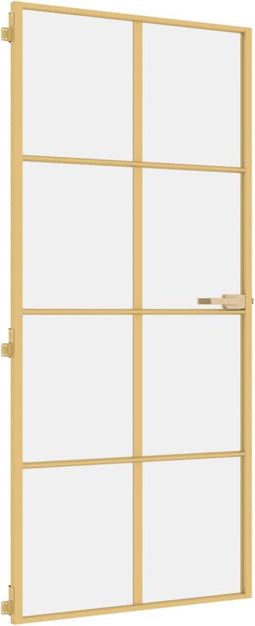 vidaXL - Binnendeur - smal - 93x201,5 - cm - gehard - glas - en - aluminium - goudkleur