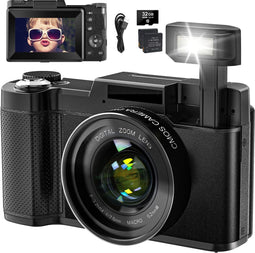 SWAGITLOUD UK-DC062 - Digitale camera 4K 48MP Vlogging Camera - 16X digitale zoom met macro functie en liftable flash - zwart (2 stuks)