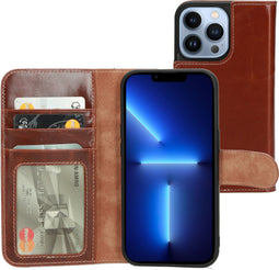 Mobiparts Excellent Wallet Case - Flip Cover - Echt leder - Bruin (iPhone 13 Pro)