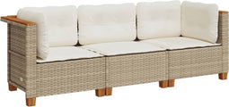 vidaXL - Tuinbank - 3-zits - met - kussens - poly - rattan - beige