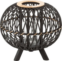 J-Line lantaarn Bol Op Voet - bamboe - zwart/naturel - small