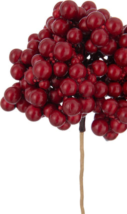 J-Line decoratie Tak 2 Bloemen Bessen - kunststof - rood/goud - 12 stuks