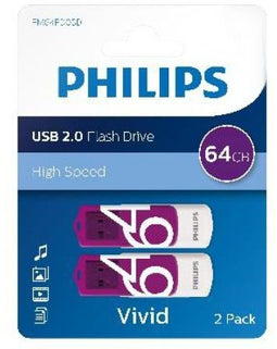 Philips Vivid Edition 2.0 - USB Flash Drive - 64GB - Paars (2 stuks)