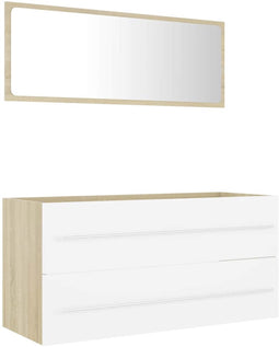 vidaXL - 2-delige - Badkamermeubelset - bewerkt - hout - wit - en - sonoma - eiken