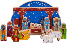Kerststal met houten poppetje en dieren