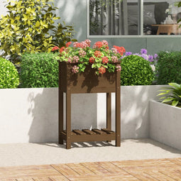 vidaXL - Plantenbak - met - schap - 54x34,5x81 - cm - grenenhout - honingbruin