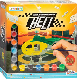 Grafix Helikopter Constructiespeelgoed - Houten bouwpakket | Inclusief verf | Knutselpakket voor kinderen | Houten voertuigen bouwen |