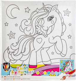 Grafix Schilderen op nummer | Paint by number | Formaat 30 X 30 CM | schilderen op nummer voor kinderen | Thema Unicorn | 6 verfkleuren | 2 soorten penselen | geschikt voor kinderen 5 jaar