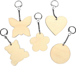 Graine Créative Sleutelhanger hout, assortiment vormen, diameter 55 mm, zakje van 10 stuks