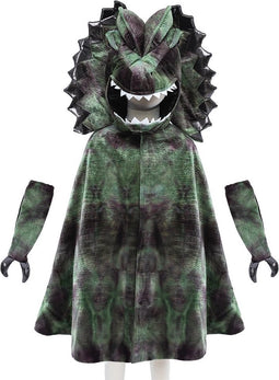 Great Pretenders Verkleedkledij Dilophosaurus cape met klauwen - Groen - Maat 4-6 jaar