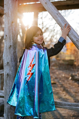 Great Pretenders Verkleedkledij Omkeerbare Holografische Bliksem cape - Multi - Maat 5-6 jaar