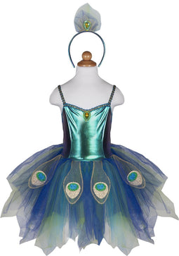 Great Pretenders Verkleedkledij Pretty Peacock - Jurk met diadeem - 5/6 jaar