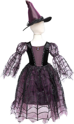 Great Pretenders Verkleedkledij Spider Witch - Heksenjurk met hoed - Paars - Maat 3-4 jaar