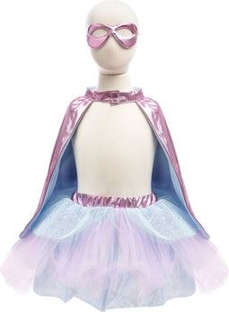 Great Pretenders Verkleedkledij Super-Duper Tutu met cape en masker - Roze/Blauw - Maat 4-6 jaar