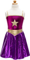 Great Pretenders Verkleedkledij Superheldin Ster jurk met cape en hoofdband - Magenta/Paars - Maat 5-6 jaar
