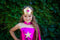 Great Pretenders Verkleedkledij Superheldin Ster jurk met cape en hoofdband - Magenta/Paars - Maat 5-6 jaar