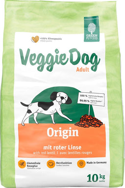 Green Petfood VeggieDog Origin, Honden Droogvoer, Volwassen, met rode linzen, 10 kg