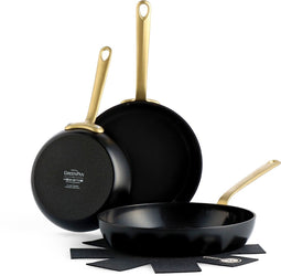 GreenPan Craft Aluminium Koekenpannenset 2 delig -Ø20/24/28cm - PFAS-vrij – Zwart – Inductie- en Vaatwassergeschikt – Ovenbestendig tot 220° - Gehard Aluminium – RVS Handgrepen – Groter bakoppervlak - Zwart