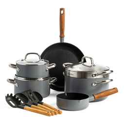 GreenPan Mayflower Pro 13-delige set - grijs - houten handvat - PFAS-vrij