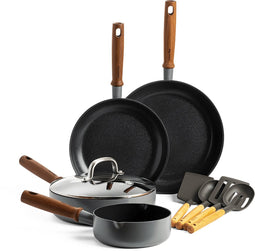 GreenPan Mayflower Pro 9-delige set - grijs - houten handvat - PFAS-vrij