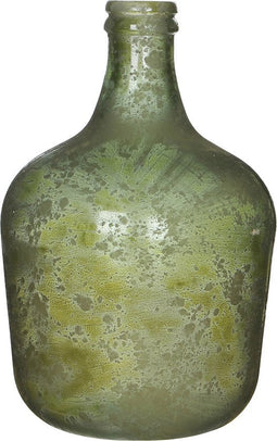 Groene antieklook fles vaas/vazen van glas 27 x 42 cm - Diego - Woonaccessoires/woondecoraties - Glazen bloemenvaas - Flesvaas/flesvazen