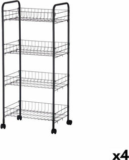 Groentetrolley Kinvara 86933 Zwart Metaal Polypropyleen Plastic 40,5 x 27 x 82,5 cm (4 Stuks)