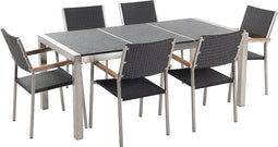 GROSSETO - Tuinset voor 6 wicker look - Grijs/Zwart - Graniet