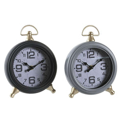 Bordsklocka DKD Home Decor Zwart Grijs Gouden Traditioneel (2 Stuks)