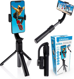 Grundig 2-in-1 Selfiestick en Mini Tripod - Gimbal Stabilisator - Selfie Stick en Statief met Afneembare Afstandsbediening - voor Vlogs, Selfies en Actie-beelden - Zwart