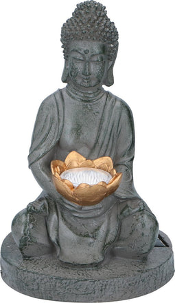 Grundig Boeddha Beeld met Solarlamp - Buddha Tuinbeeld - LED - Aan- en Uitknop - Brandduur 6-8 Uur - 17x16x27cm