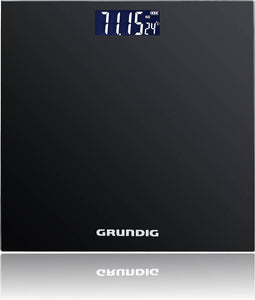 Grundig Digitale Personen Weegschaal - Weegschaal tot 180kg - Personenweegschaal meet in kg/lb - Precisieweegschaal tot 500gr Nauwkeurig - met Digitaal Display - Zwart - Glas