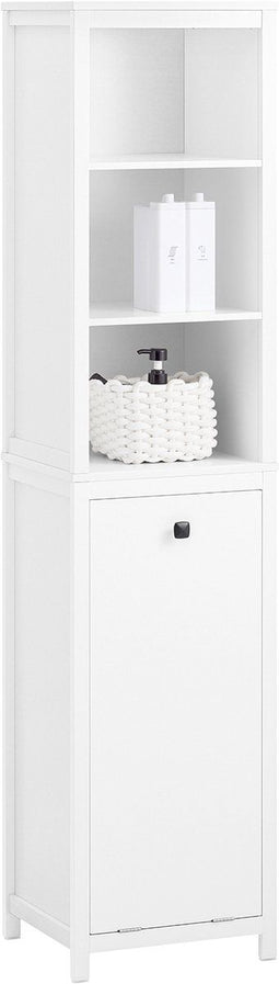 SoBuy BZR95-W - Badkamermeubel - Hoge Kast met Planken & Wasmand - Wit