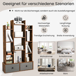 Coast 12 verdiepingen tellende boekenplank met een open rug en lade 81 x 24 x 132 cm bruin