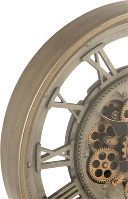 J-Line klok Radars Romeinse Cijfers - metaal/glas - goud/grijs - Ø 60 cm