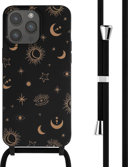 iMoshion Hoesje Geschikt voor iPhone 15 Pro Max Hoesje Met Koord - iMoshion Siliconen design hoesje met koord - Zwart / Sky Black