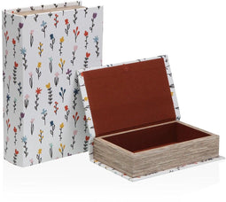 Versa Blume - Decoratieve Doos Boek - Canvas Hout MDF - Multicolour (2 stuks)