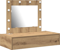 vidaXL - Wandkaptafel - met - LED-verlichting - in - Artisan - Eiken