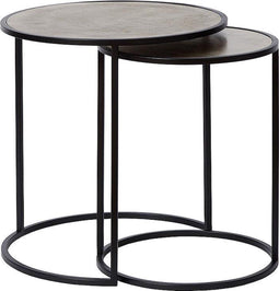 Atmooz - Bijzettafel Vigo (set van 2) - Rond - Binnen - Interieur -Goud Brons en zwart - Hoogte 45cm - Metaal
