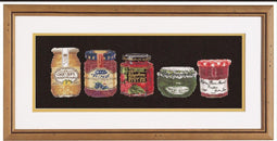 Thea Gouverneur - Borduurpakket met telpatroon - 3047.05 - Voorgesorteerde DMC Garens - Jampotjes - Zwart Aida - 12 cm x 35 cm - DIY Kit