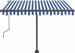 vidaXL - Luifel - handmatig - uittrekbaar - met - LED - 350x250 - cm - blauw - en - wit