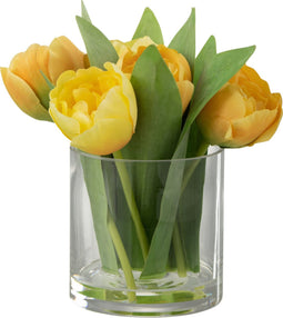 J-Line tulpen In Vaas Rond - kunststof/glas - geel - small