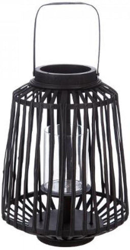 windlicht - lantaarn - rotan - zwart- hoogte 40 cm