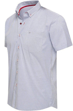 Cappuccino Italia Bronte Stretch - Heren Overhemd Korte Mouw - Blauw - Maat S