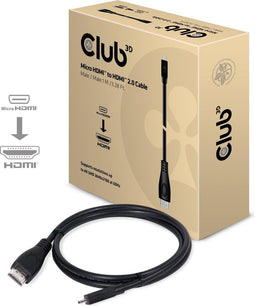 Club3D - Micro HDMI naar HDMI 2.0 Kabel - 4K 60Hz 18Gbps - Zwart (1 m)