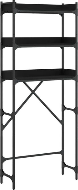 vidaXL - Wasmachinekast - 67x25x163 - cm - bewerkt - hout - zwart