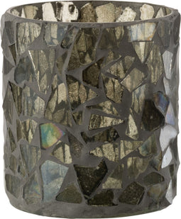 J-Line kaarshouder Mozaiek - glas - grijs/groen - small - 2 stuks