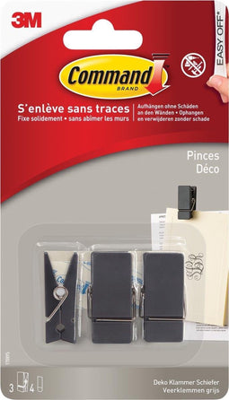 Command™ Spring Clip 17089S Slate 3Clips+4 clear S/PK 12PK/CS